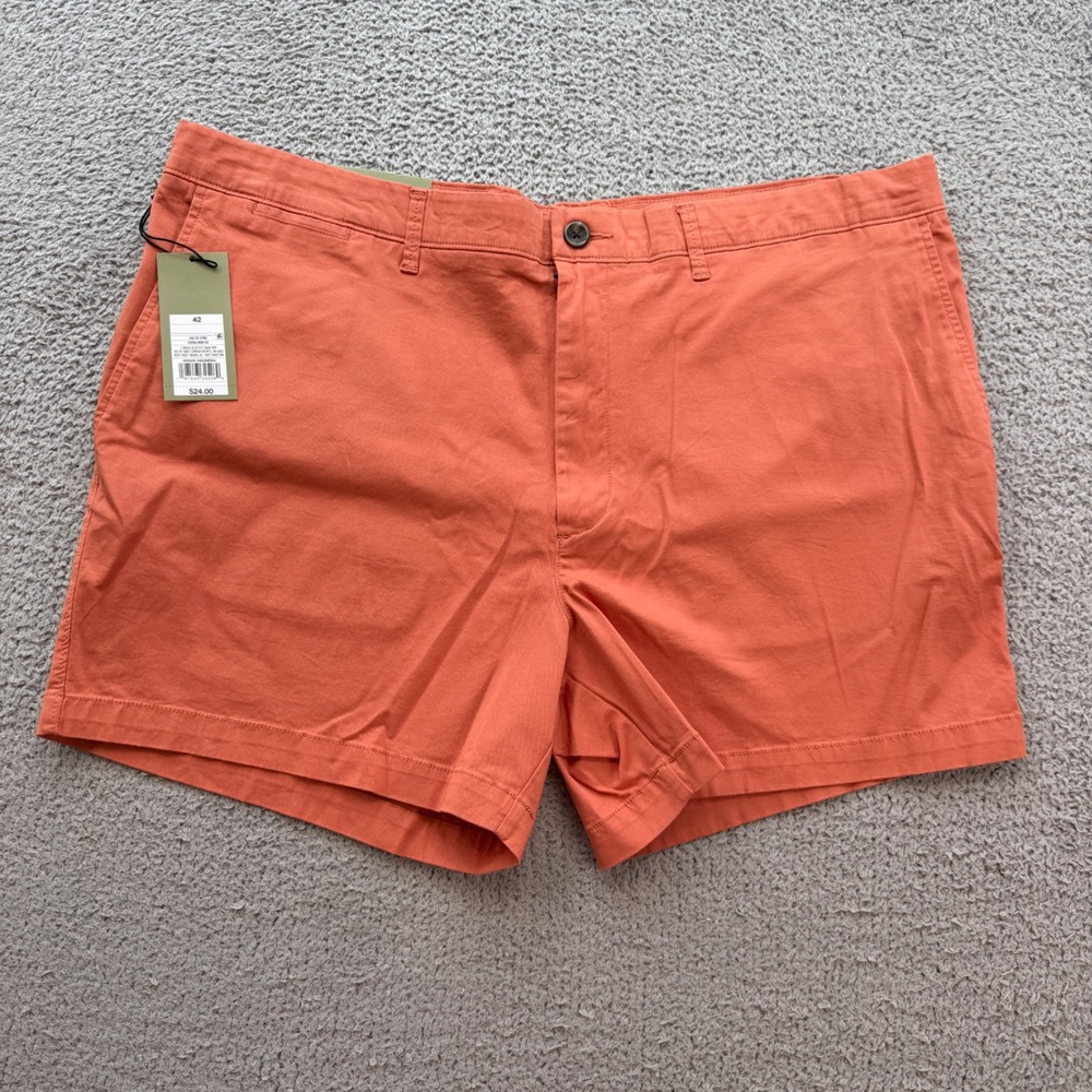 Goodfellow & Co Mens 42 Every Wear Flat Front Shorts Coral Orange 5 Inseam NWT
